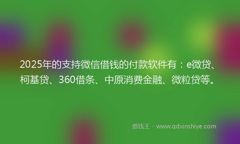 2025年的支持微信借钱的付款软件有：e微贷、柯基贷、360借条、中原消费金融、微粒贷等。