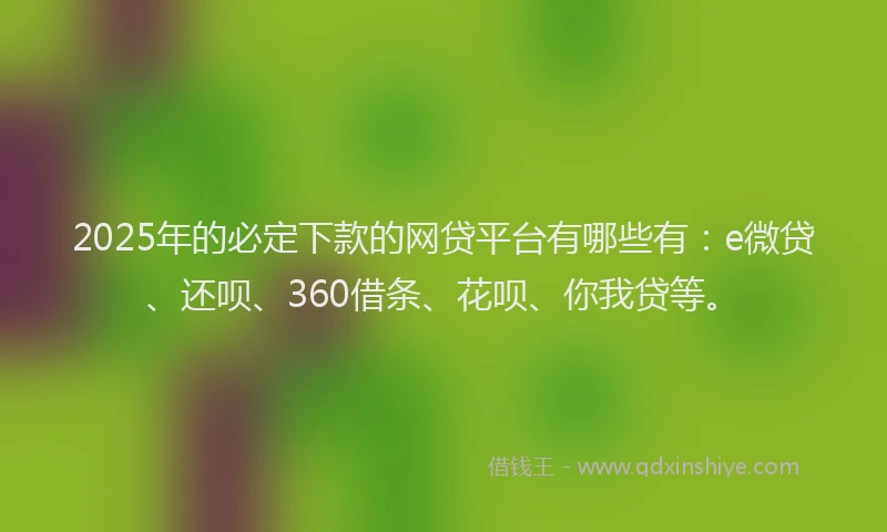 2025年的必定下款的网贷平台有哪些有：e微贷、还呗、360借条、花呗、你我贷等。