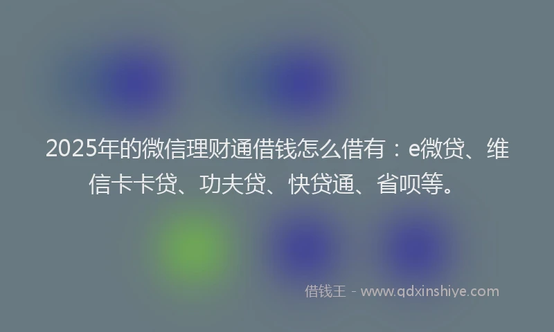 2025年的微信理财通借钱怎么借有：e微贷、维信卡卡贷、功夫贷、快贷通、省呗等。