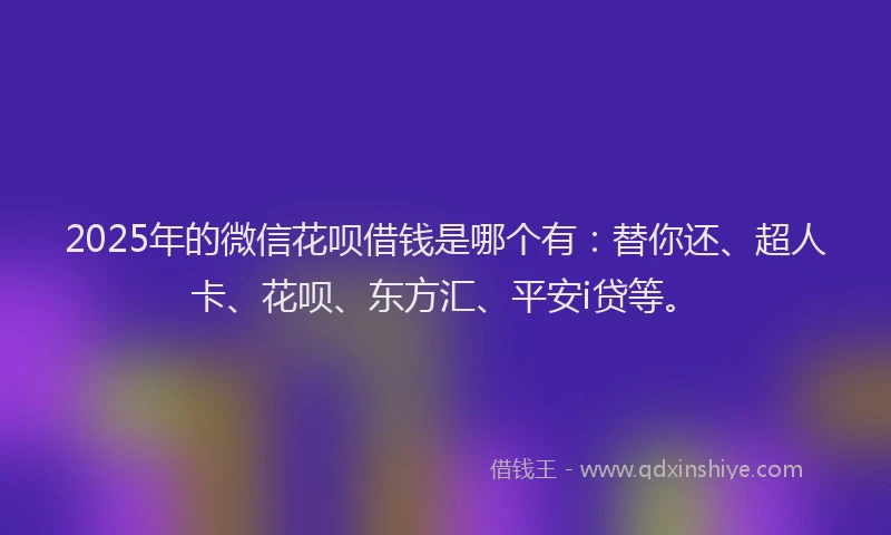 2025年的微信花呗借钱是哪个有：替你还、超人卡、花呗、东方汇、平安i贷等。