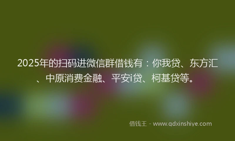 2025年的扫码进微信群借钱有：你我贷、东方汇、中原消费金融、平安i贷、柯基贷等。