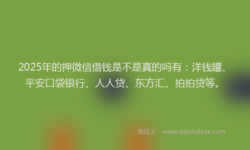 2025年的押微信借钱是不是真的吗有：洋钱罐、平安口袋银行、人人贷、东方汇、拍拍贷等。