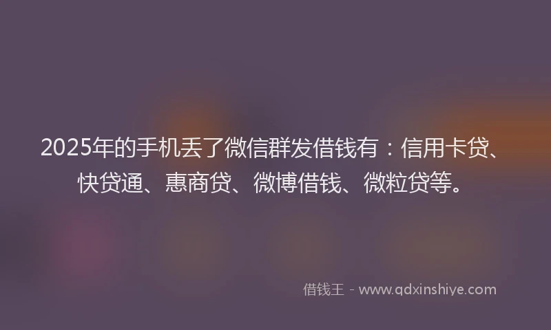 2025年的手机丢了微信群发借钱有：信用卡贷、快贷通、惠商贷、微博借钱、微粒贷等。