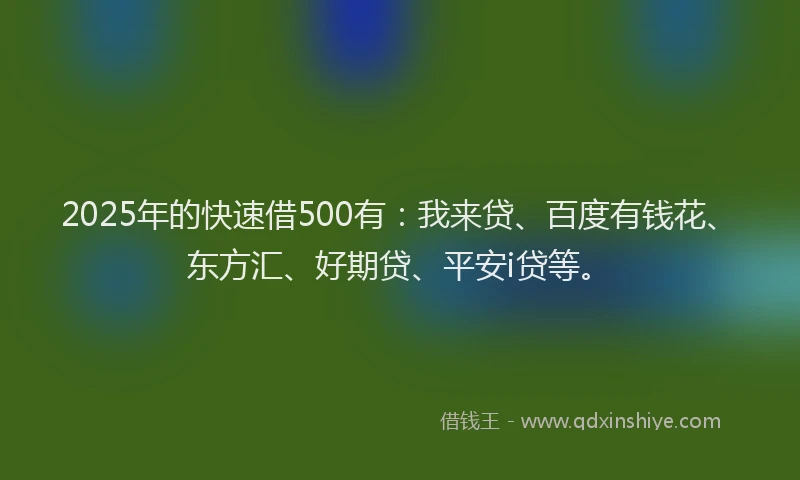 2025年的快速借500有：我来贷、百度有钱花、东方汇、好期贷、平安i贷等。