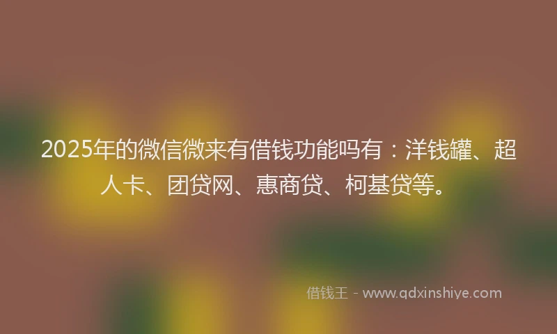 2025年的微信微来有借钱功能吗有：洋钱罐、超人卡、团贷网、惠商贷、柯基贷等。