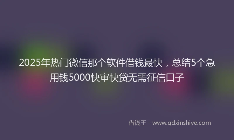 2025年热门微信那个软件借钱最快，总结5个急用钱5000快审快贷无需征信口子