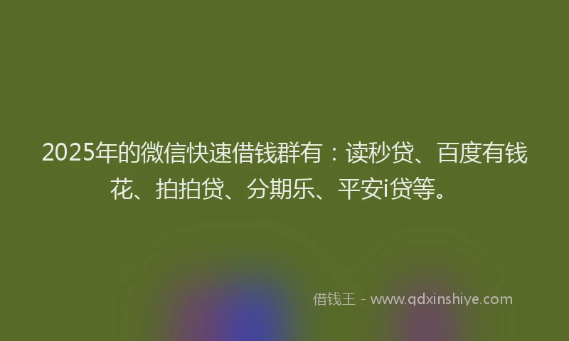 2025年的微信快速借钱群有：读秒贷、百度有钱花、拍拍贷、分期乐、平安i贷等。