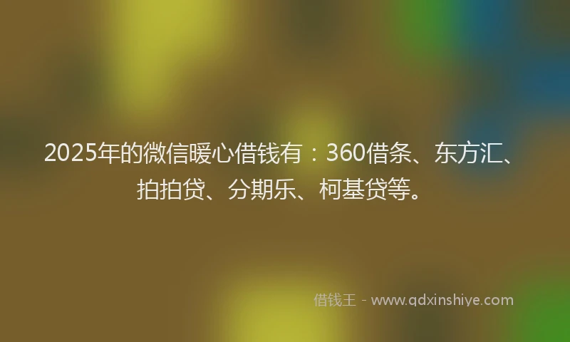 2025年的微信暖心借钱有：360借条、东方汇、拍拍贷、分期乐、柯基贷等。