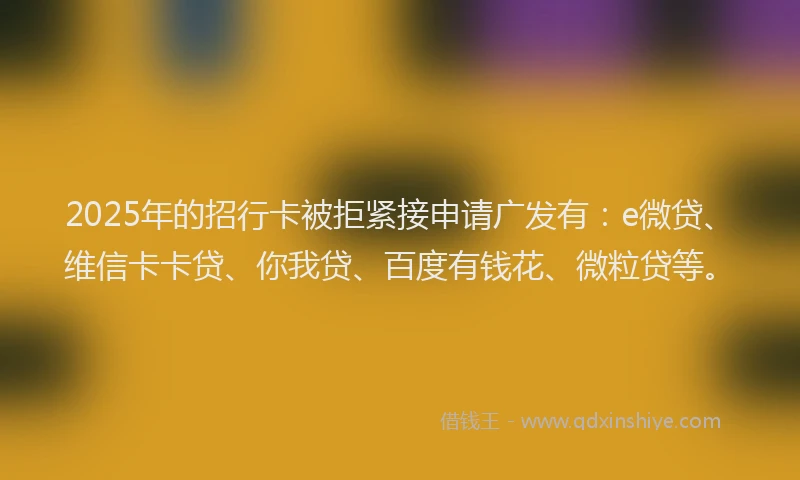 2025年的招行卡被拒紧接申请广发有：e微贷、维信卡卡贷、你我贷、百度有钱花、微粒贷等。