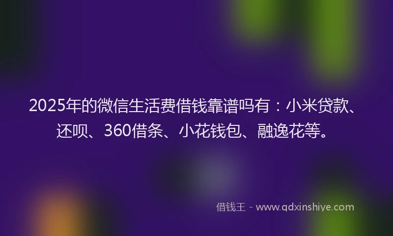 2025年的微信生活费借钱靠谱吗有：小米贷款、还呗、360借条、小花钱包、融逸花等。