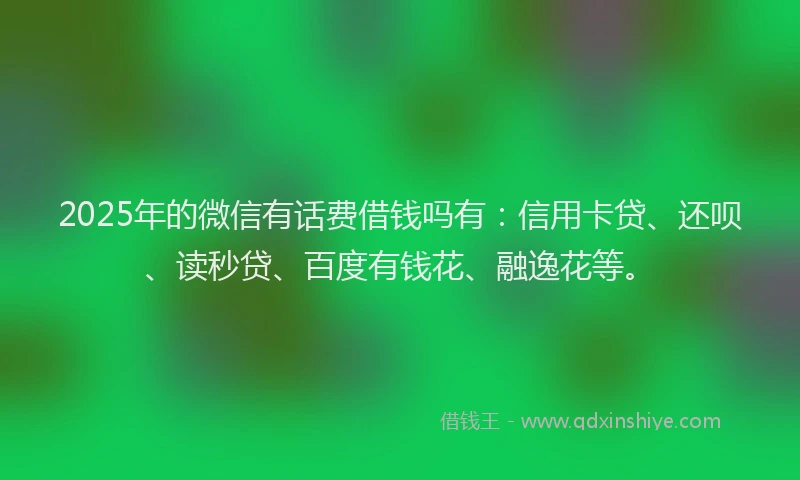 2025年的微信有话费借钱吗有：信用卡贷、还呗、读秒贷、百度有钱花、融逸花等。