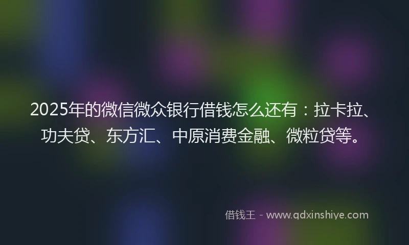 2025年的微信微众银行借钱怎么还有：拉卡拉、功夫贷、东方汇、中原消费金融、微粒贷等。