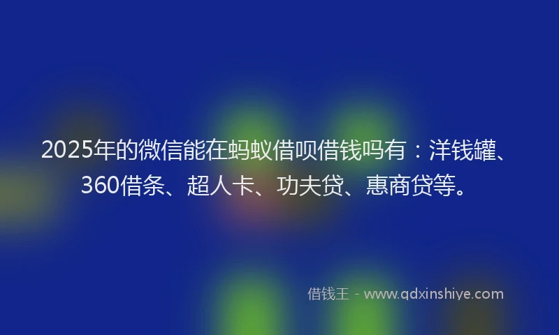 2025年的微信能在蚂蚁借呗借钱吗有：洋钱罐、360借条、超人卡、功夫贷、惠商贷等。