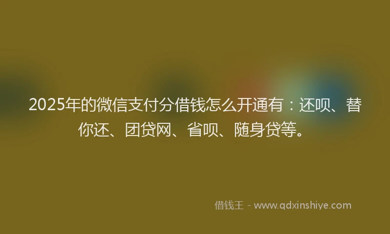 2025年的微信支付分借钱怎么开通有：还呗、替你还、团贷网、省呗、随身贷等。