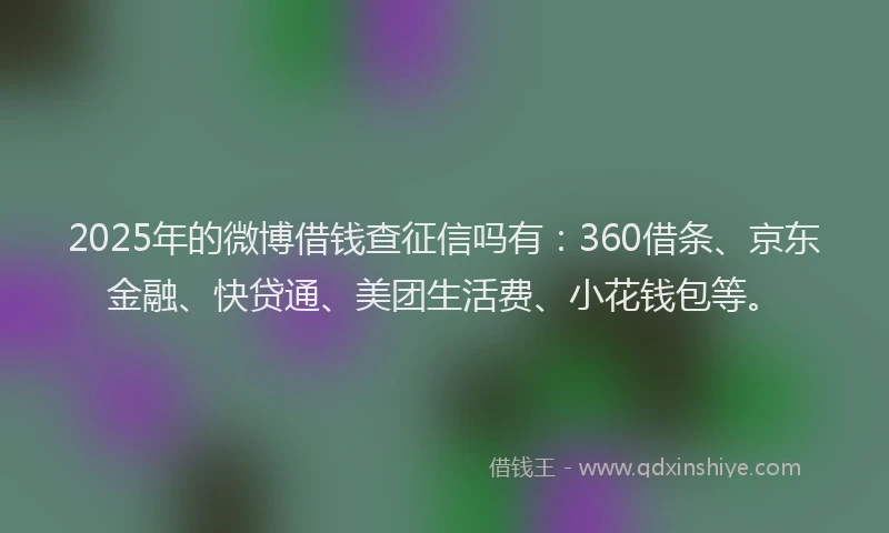 2025年的微博借钱查征信吗有：360借条、京东金融、快贷通、美团生活费、小花钱包等。