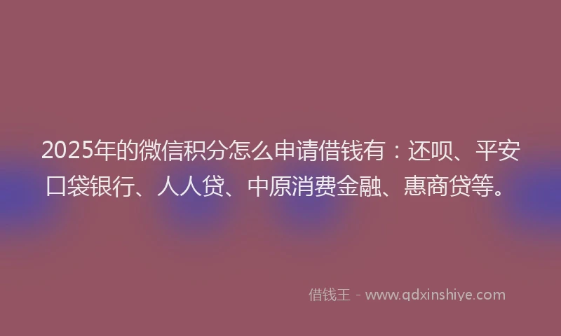 2025年的微信积分怎么申请借钱有：还呗、平安口袋银行、人人贷、中原消费金融、惠商贷等。