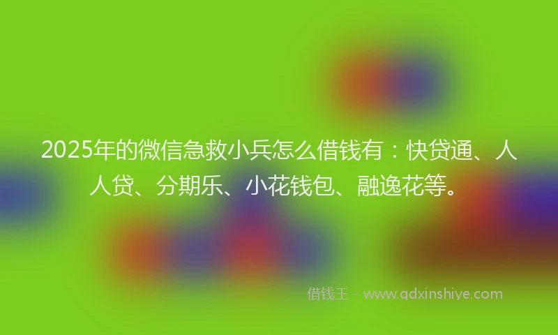 2025年的微信急救小兵怎么借钱有：快贷通、人人贷、分期乐、小花钱包、融逸花等。