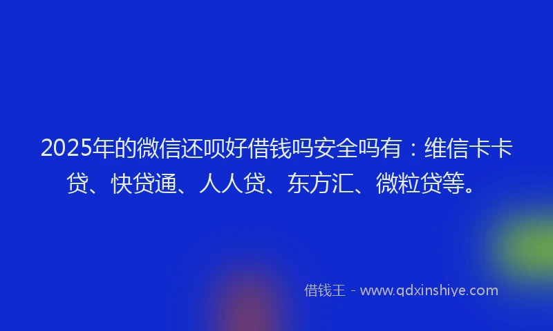 2025年的微信还呗好借钱吗安全吗有：维信卡卡贷、快贷通、人人贷、东方汇、微粒贷等。