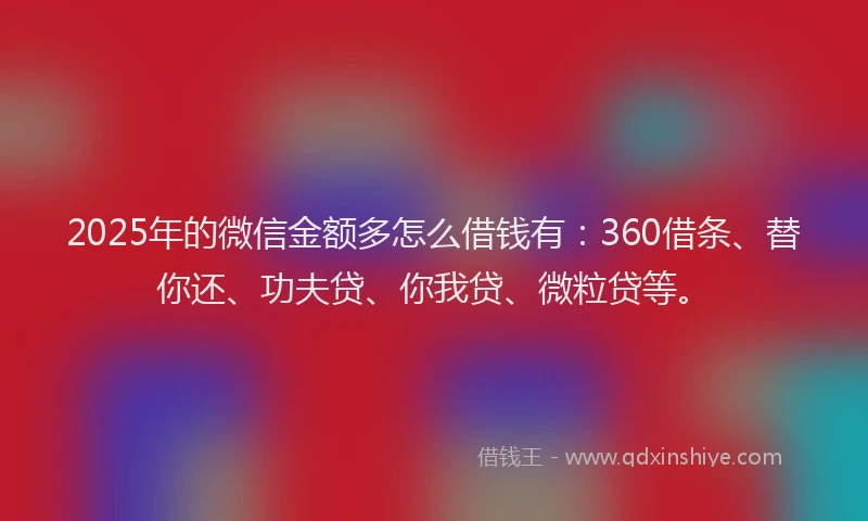 2025年的微信金额多怎么借钱有：360借条、替你还、功夫贷、你我贷、微粒贷等。