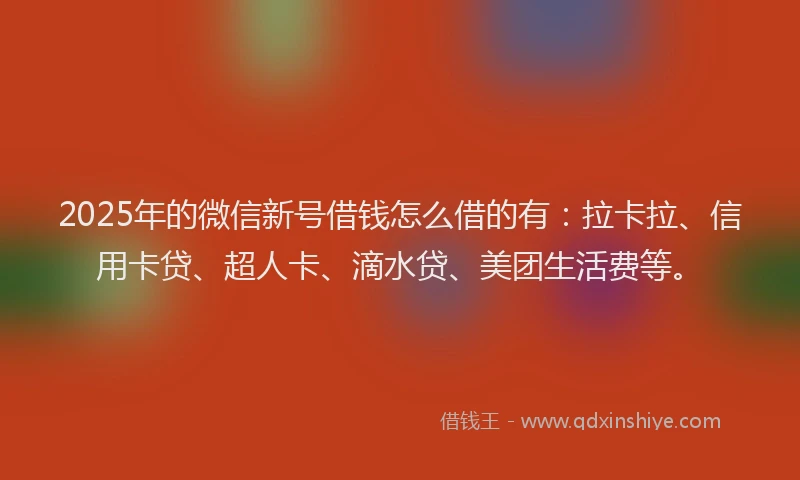 2025年的微信新号借钱怎么借的有：拉卡拉、信用卡贷、超人卡、滴水贷、美团生活费等。