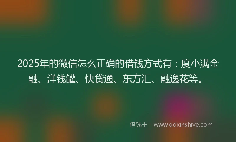 2025年的微信怎么正确的借钱方式有：度小满金融、洋钱罐、快贷通、东方汇、融逸花等。