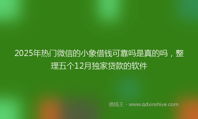 2025年热门微信的小象借钱可靠吗是真的吗，整理五个12月独家贷款的软件