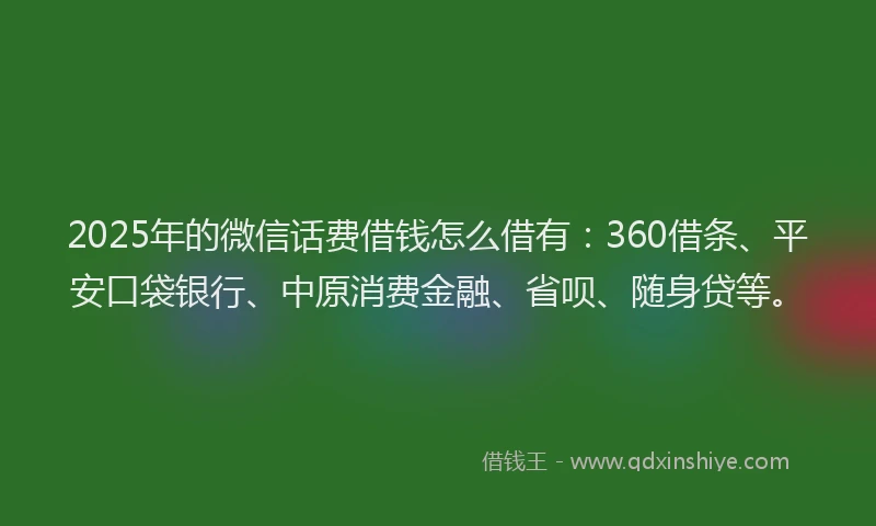 2025年的微信话费借钱怎么借有：360借条、平安口袋银行、中原消费金融、省呗、随身贷等。
