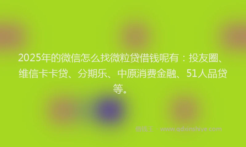 2025年的微信怎么找微粒贷借钱呢有：投友圈、维信卡卡贷、分期乐、中原消费金融、51人品贷等。