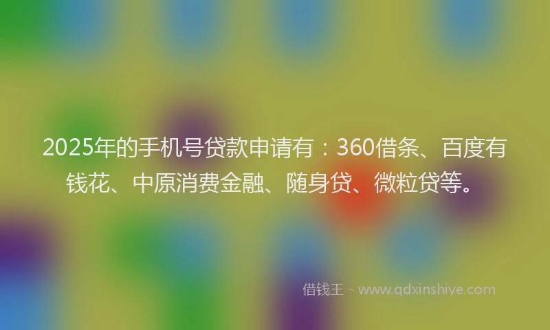 2025年的手机号贷款申请有：360借条、百度有钱花、中原消费金融、随身贷、微粒贷等。