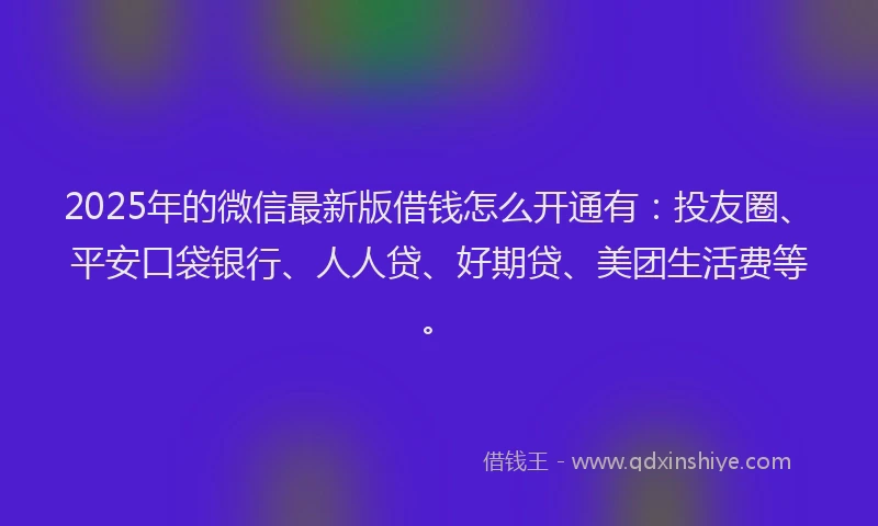 2025年的微信最新版借钱怎么开通有：投友圈、平安口袋银行、人人贷、好期贷、美团生活费等。