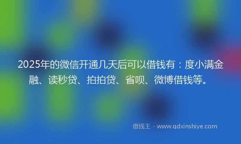 2025年的微信开通几天后可以借钱有：度小满金融、读秒贷、拍拍贷、省呗、微博借钱等。