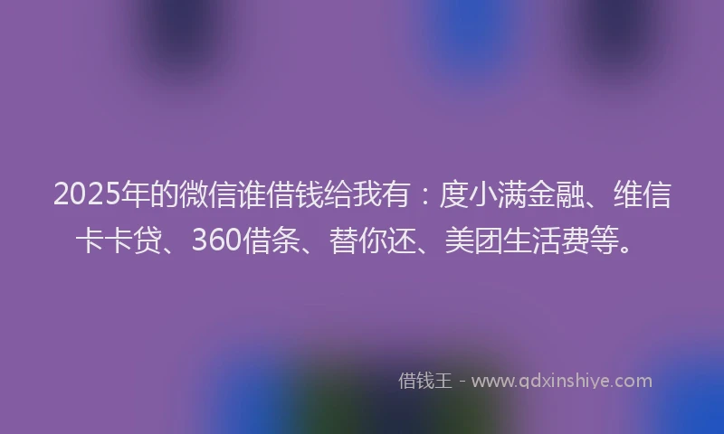 2025年的微信谁借钱给我有：度小满金融、维信卡卡贷、360借条、替你还、美团生活费等。