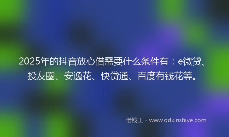 2025年的抖音放心借需要什么条件有：e微贷、投友圈、安逸花、快贷通、百度有钱花等。