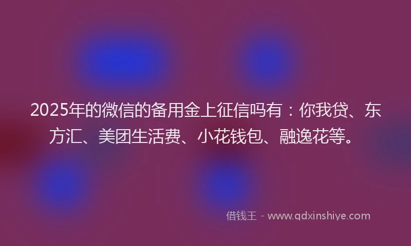 2025年的微信的备用金上征信吗有：你我贷、东方汇、美团生活费、小花钱包、融逸花等。