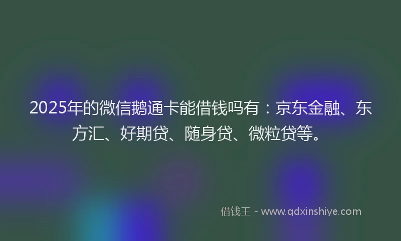 2025年的微信鹅通卡能借钱吗有：京东金融、东方汇、好期贷、随身贷、微粒贷等。