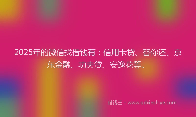 2025年的微信找借钱有：信用卡贷、替你还、京东金融、功夫贷、安逸花等。