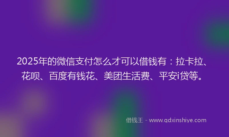 2025年的微信支付怎么才可以借钱有：拉卡拉、花呗、百度有钱花、美团生活费、平安i贷等。