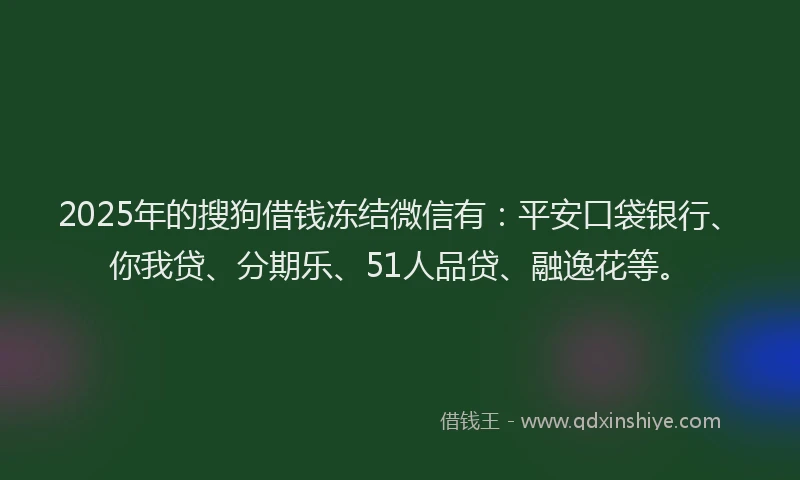 2025年的搜狗借钱冻结微信有：平安口袋银行、你我贷、分期乐、51人品贷、融逸花等。