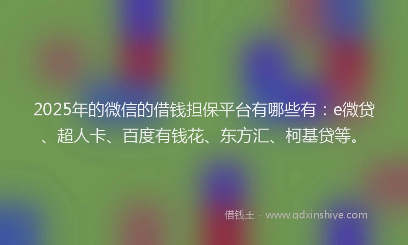 2025年的微信的借钱担保平台有哪些有：e微贷、超人卡、百度有钱花、东方汇、柯基贷等。