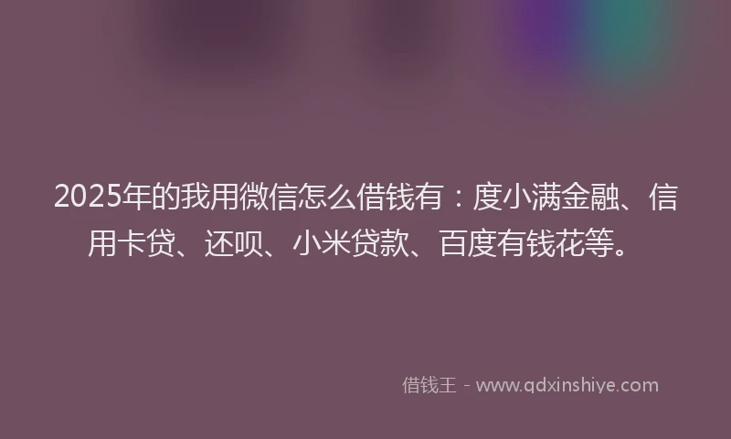 2025年的我用微信怎么借钱有：度小满金融、信用卡贷、还呗、小米贷款、百度有钱花等。