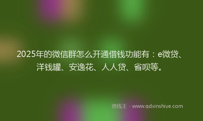 2025年的微信群怎么开通借钱功能有：e微贷、洋钱罐、安逸花、人人贷、省呗等。