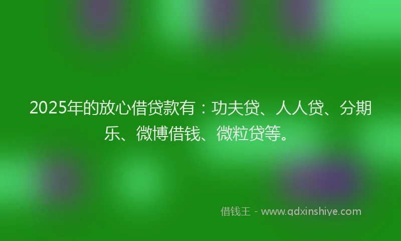 2025年的放心借贷款有：功夫贷、人人贷、分期乐、微博借钱、微粒贷等。