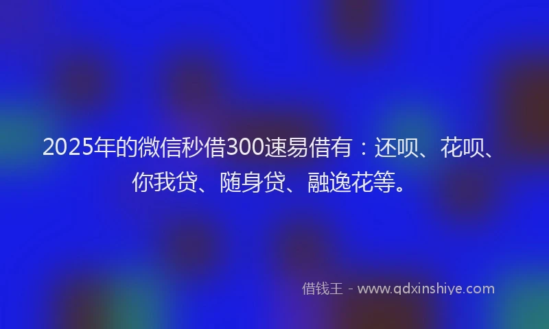 2025年的微信秒借300速易借有：还呗、花呗、你我贷、随身贷、融逸花等。