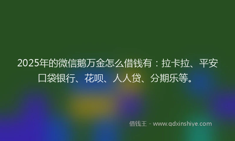 2025年的微信鹅万金怎么借钱有：拉卡拉、平安口袋银行、花呗、人人贷、分期乐等。