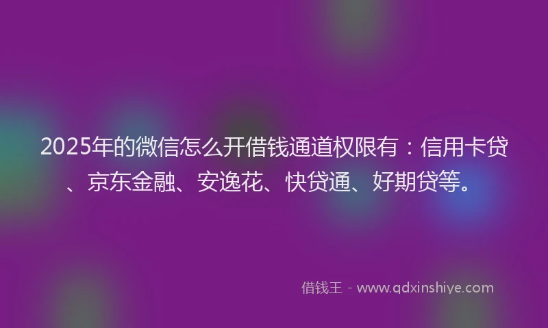 2025年的微信怎么开借钱通道权限有：信用卡贷、京东金融、安逸花、快贷通、好期贷等。