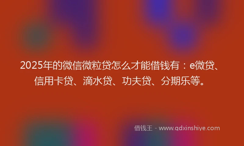 2025年的微信微粒贷怎么才能借钱有：e微贷、信用卡贷、滴水贷、功夫贷、分期乐等。