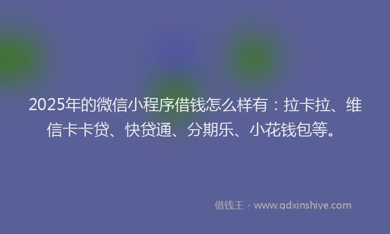 2025年的微信小程序借钱怎么样有：拉卡拉、维信卡卡贷、快贷通、分期乐、小花钱包等。