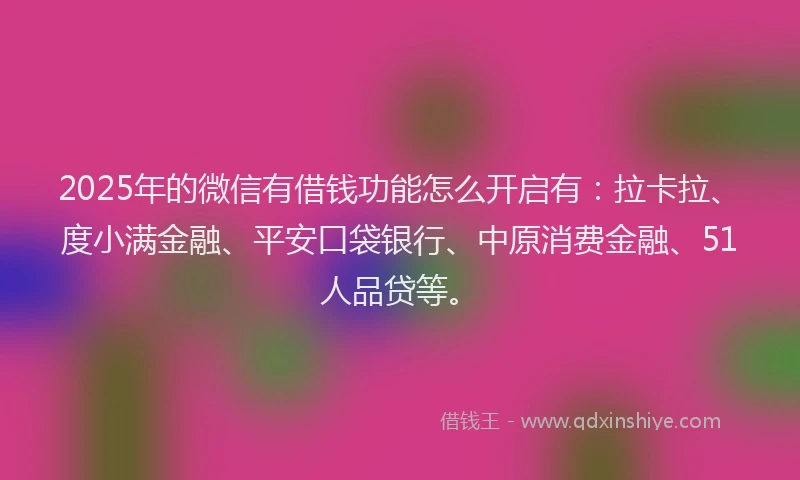 2025年的微信有借钱功能怎么开启有：拉卡拉、度小满金融、平安口袋银行、中原消费金融、51人品贷等。