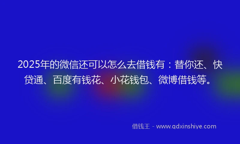 2025年的微信还可以怎么去借钱有：替你还、快贷通、百度有钱花、小花钱包、微博借钱等。
