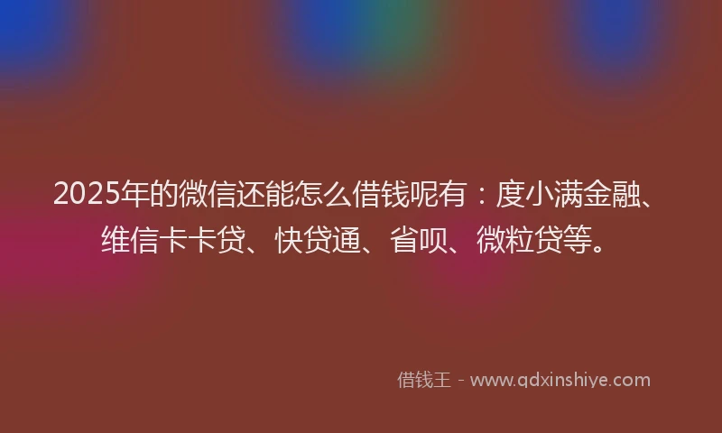2025年的微信还能怎么借钱呢有：度小满金融、维信卡卡贷、快贷通、省呗、微粒贷等。